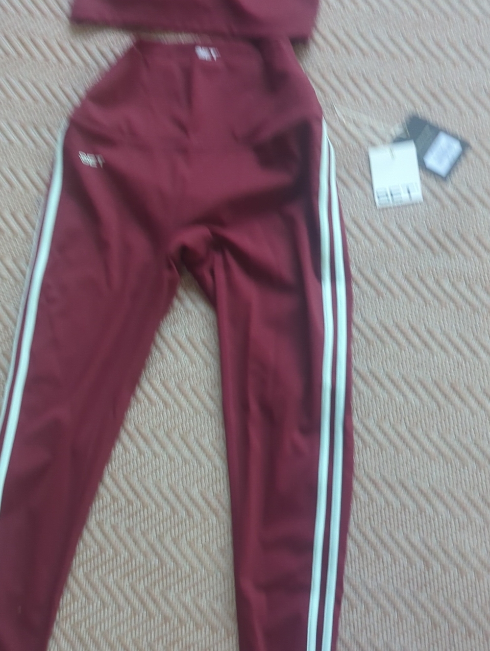 SET Active Burgundy High-Waist Leggings & Matching Tank with White Trim - Picture 3 of 3